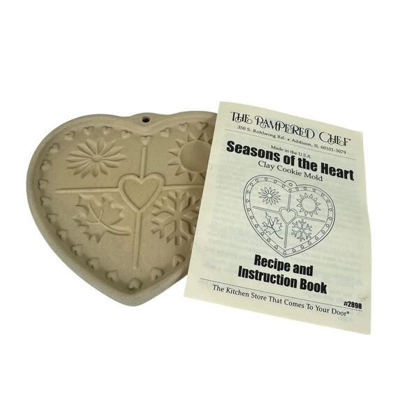 Pampered Chef Vintage 1997 Seasons Of The Heart Clay Cookie Mold - Picture 1 of 5
